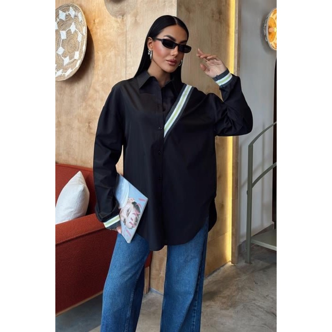 Bant Detaylı Oversize Poplin Gömlek 3436 158459