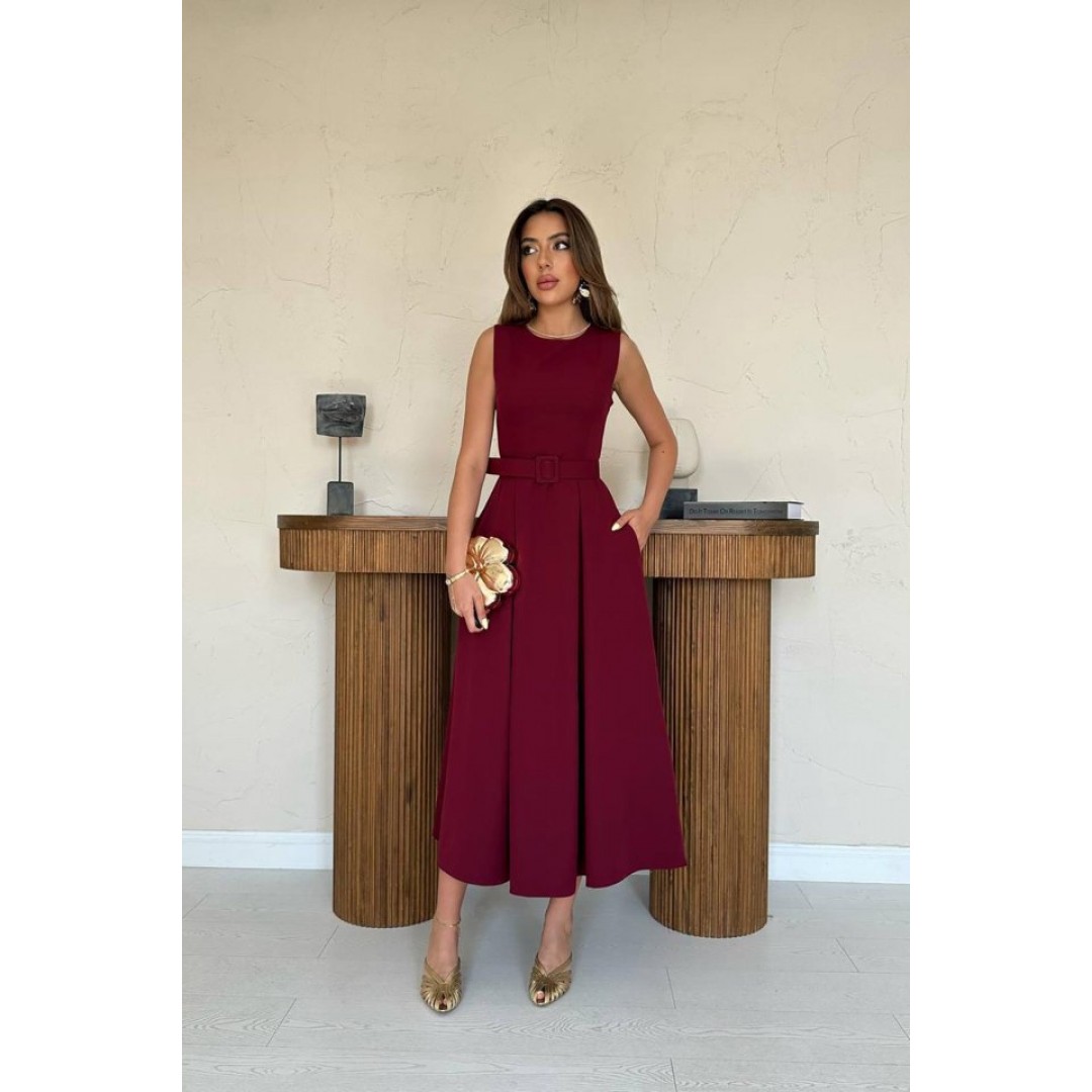 Bordo Halter Yaka Kloş Elbise 163799 Bordo Halter Yaka Kloş Elbise 163799