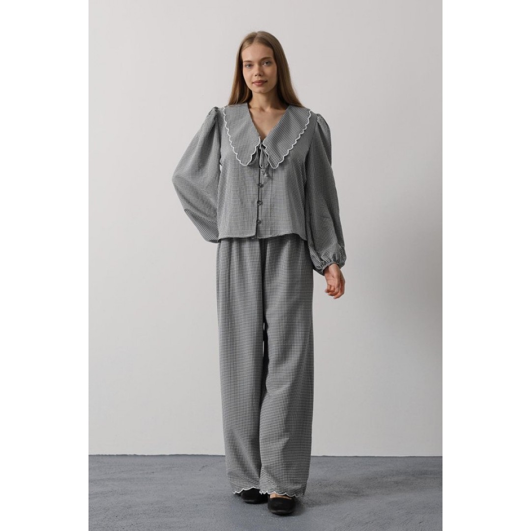 İşlemeli Bebe Yakalı Pantolon Takım - Siyah - 162861 İşlemeli Bebe Yakalı Pantolon Takım - Siyah - 162861