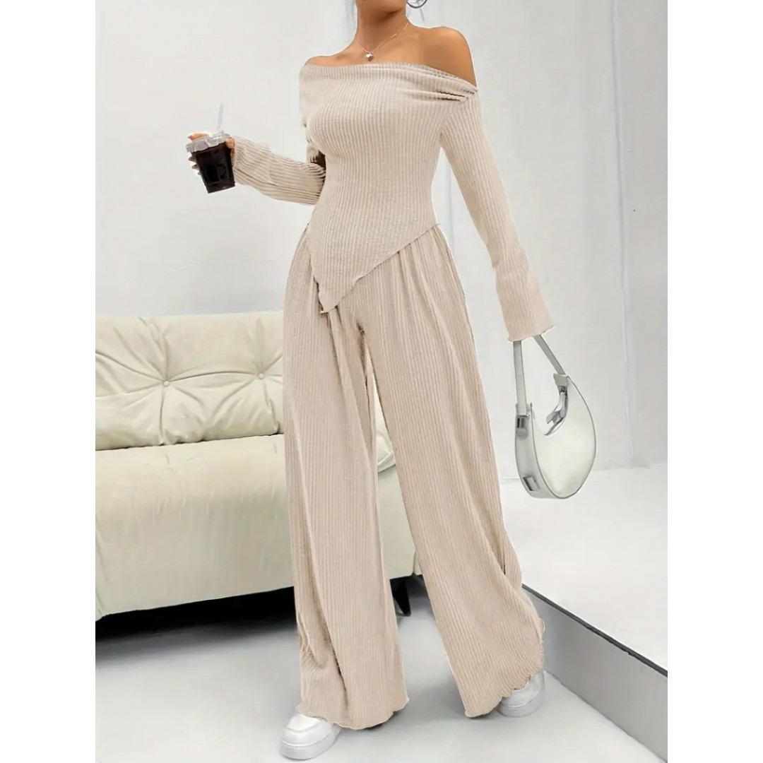 Kadın Uzun Kollu Omuzlardan Açık Asimetrik Kesim Kaşkorse Bluz Ve Pantolon Ikili Pantolon 137637 Kadın Uzun Kollu Omuzlardan Açık Asimetrik Kesim Kaşkorse Bluz Ve Pantolon Ikili Pantolon 137637