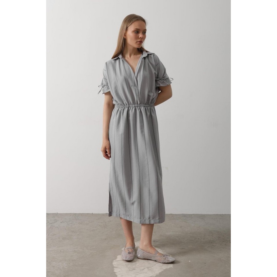 Beli Lastikli Elbise - Gri - 160641 Beli Lastikli Elbise - Gri - 160641