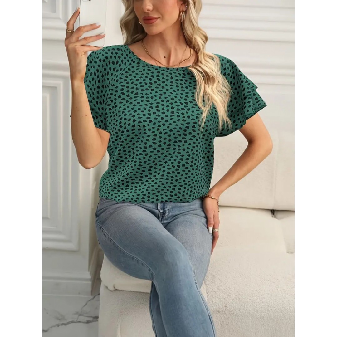 Kadın Kısa Kollu Kolları Volanlı Baskılı Süprem Bluz 156568 Kadın Kısa Kollu Kolları Volanlı Baskılı Süprem Bluz 156568