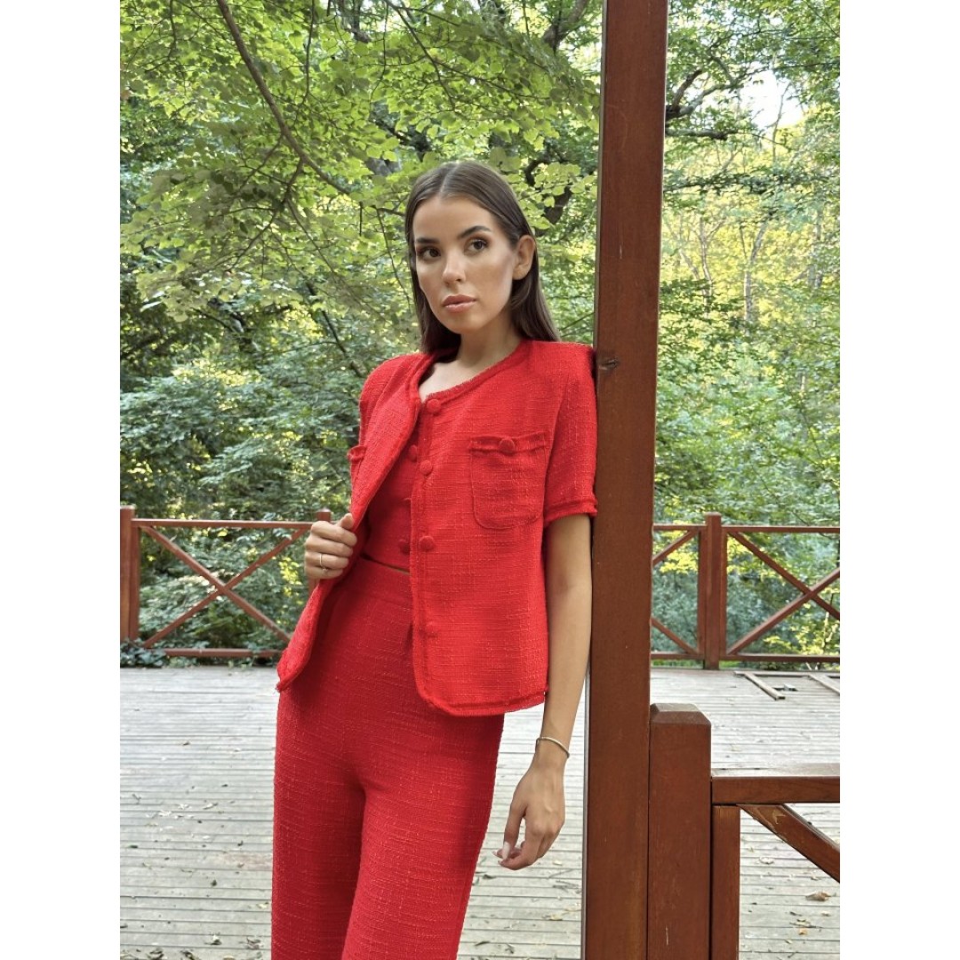 Kırmızı Askılı Büstiyer Ceket Ve Pantolon Takım 152295