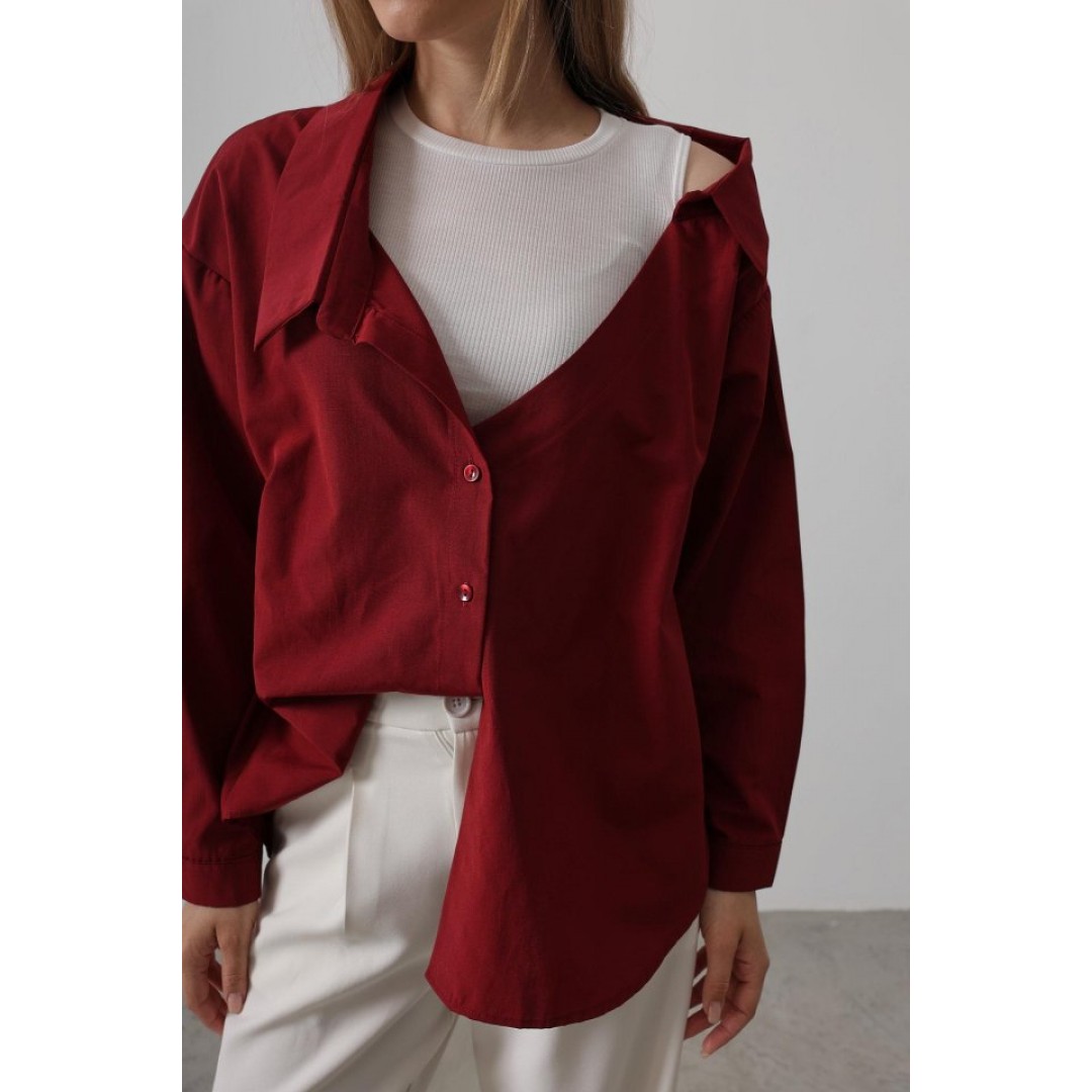 Atlet Detaylı Gömlek - Bordo 159644 Atlet Detaylı Gömlek - Bordo 159644