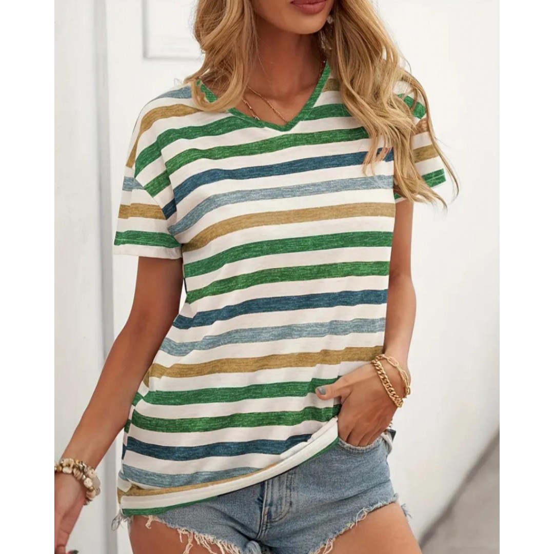 Kadın Kısa Kollu V Yaka çizgili Süprem T-shirt 162371 Kadın Kısa Kollu V Yaka çizgili Süprem T-shirt 162371