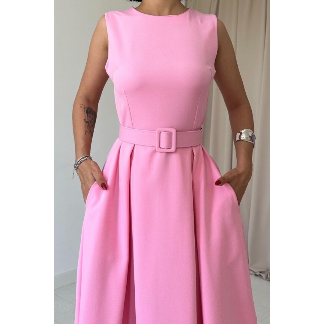 Pembe Halter Yaka Kloş Elbise 153492