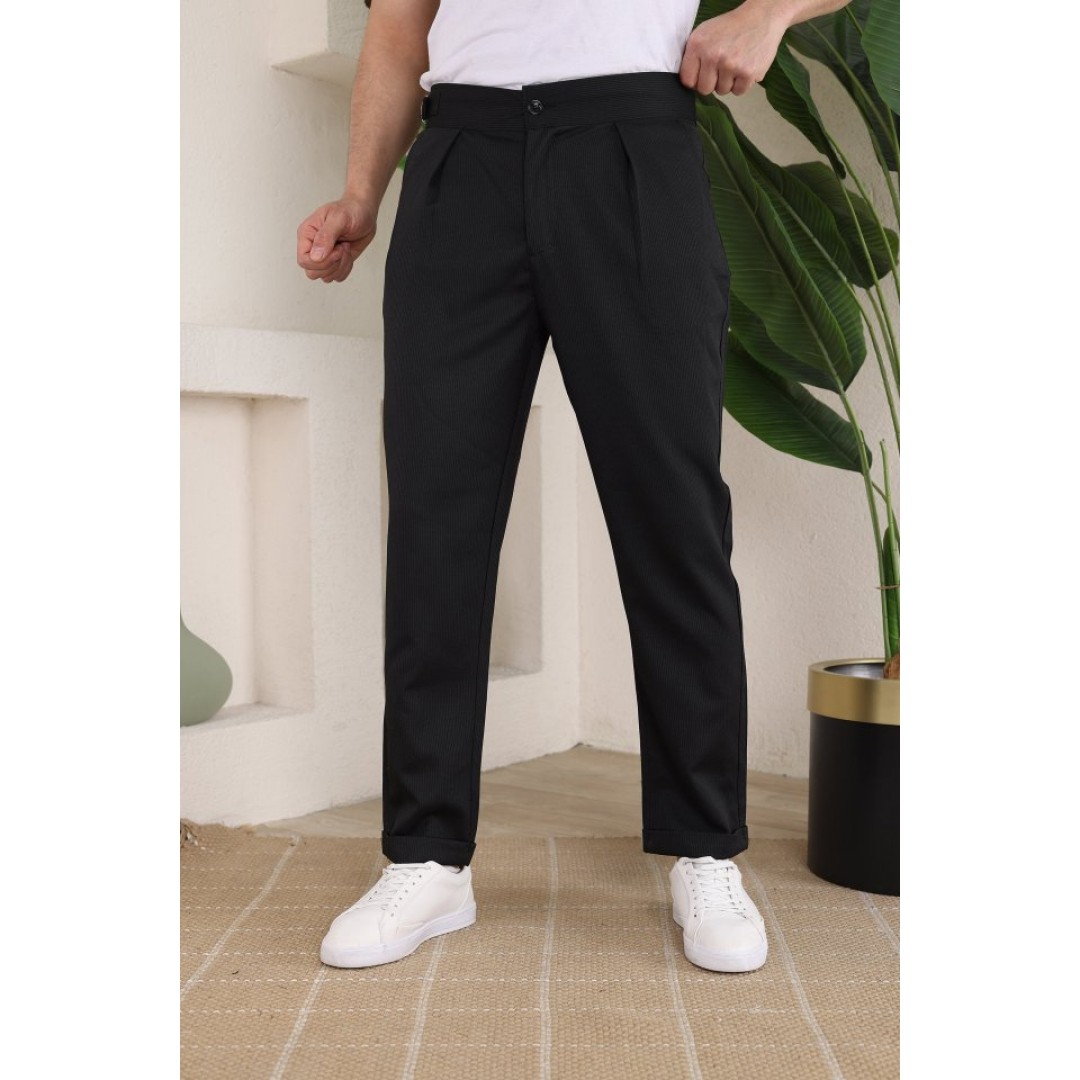 Erkek Duble Paça Yandan Tokalı Cord Desenli Old Money Pantolon - 159385