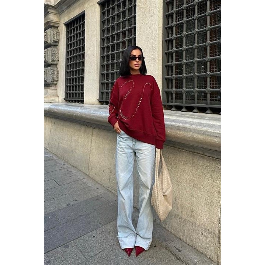 Gümüş Taşlı Sweatshirt 8052 158384