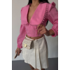 CROP POPLİN GÖMLEK YAKA KENAR DANTEL DETAYLI - Pembe 153794
