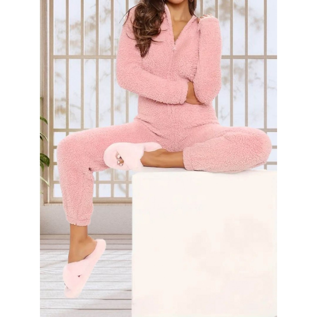 Kadın Uzun Kollu Kapüşonlu Tavşan Kulak Detaylı Peluş Tulum 137046 Kadın Uzun Kollu Kapüşonlu Tavşan Kulak Detaylı Peluş Tulum 137046