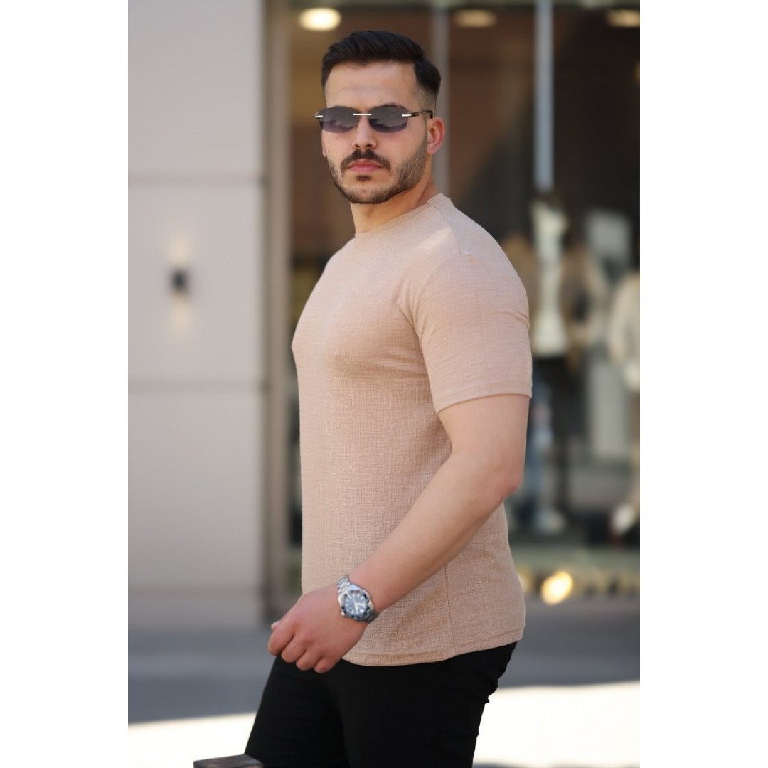 Erkek Ağaç Kabuğu Desenli Kısa Kollu T-shirt 161249