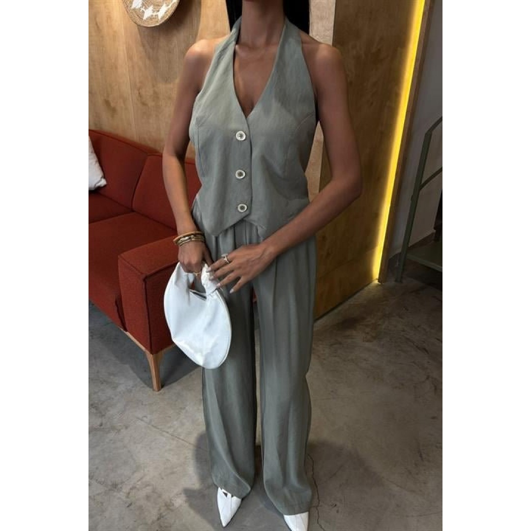 Halter Yaka Yelekli Modal Takım 10144 159112 Halter Yaka Yelekli Modal Takım 10144 159112