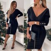 Kadın Uzun Kollu Kruvaze Yaka Bağcık Detay Akrilik Mini Boy Elbise - 71399 Kadın Uzun Kollu Kruvaze Yaka Bağcık Detay Akrilik Mini Boy Elbise - 71399