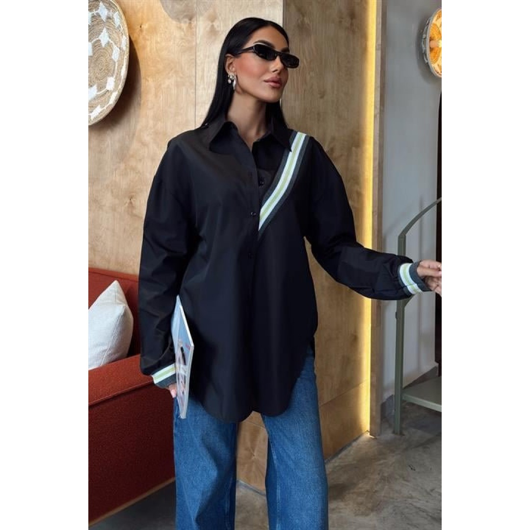 Bant Detaylı Oversize Poplin Gömlek 3436 158459