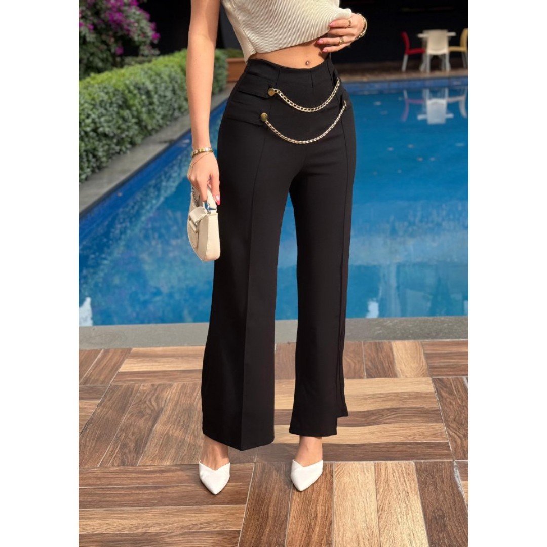 Kadın Beli Zincir Detay Ithal Krep Pantolon - 135122 Kadın Beli Zincir Detay Ithal Krep Pantolon - 135122