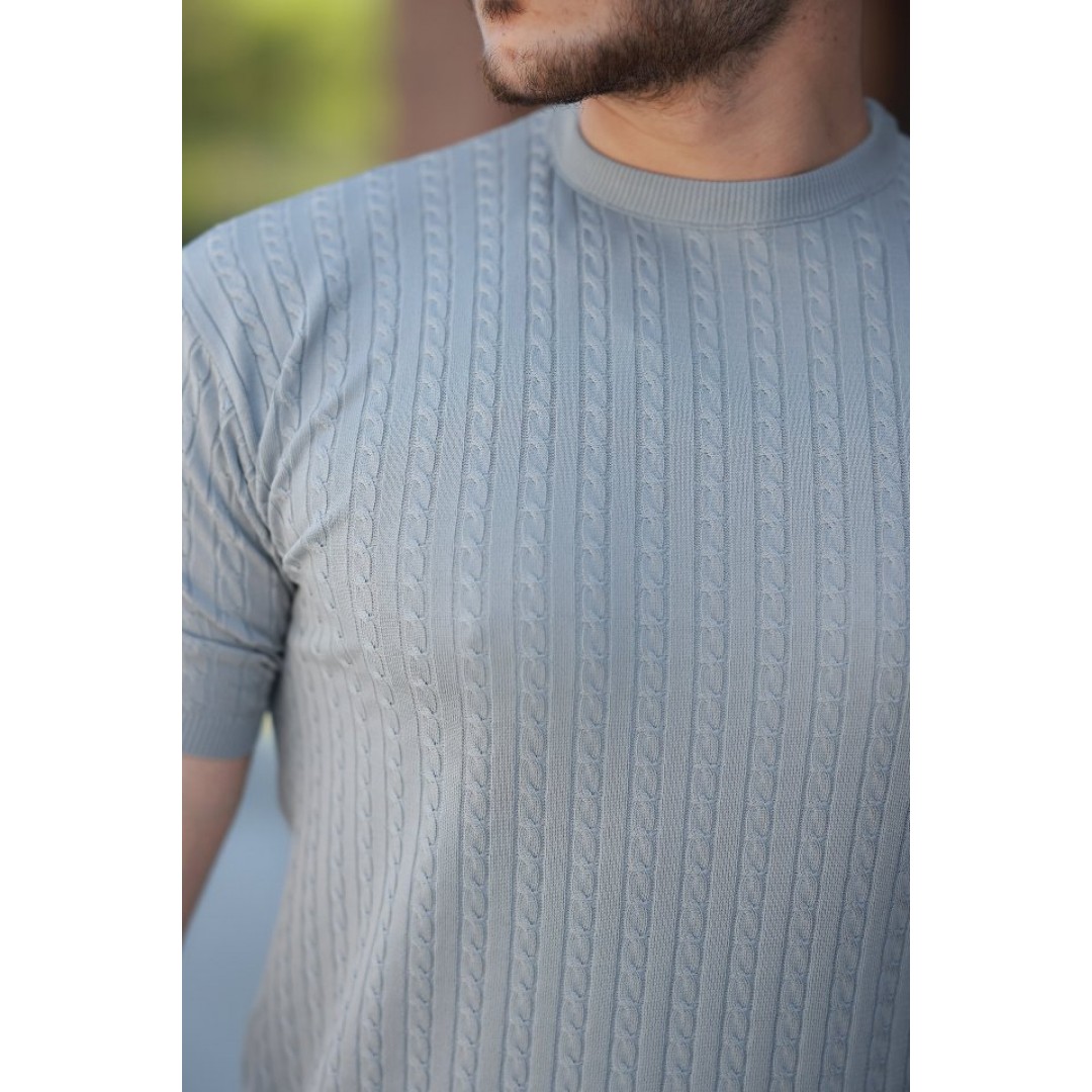 Erkek Bisiklet Yaka örgü Desenli Kısa örme Triko Kısa Kollu T-shirt 161504 Erkek Bisiklet Yaka örgü Desenli Kısa örme Triko Kısa Kollu T-shirt 161504