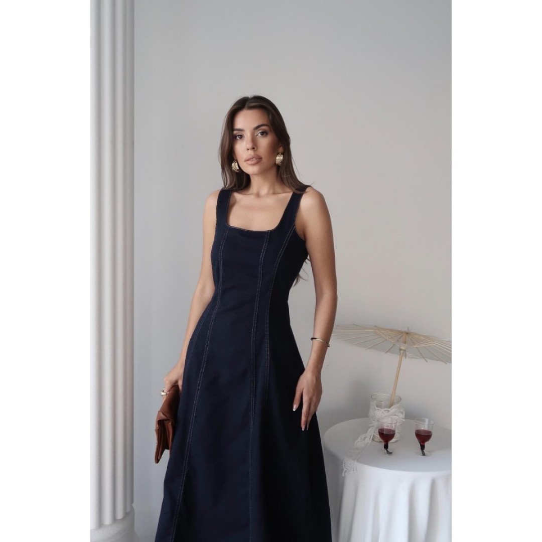 Lacivert Çift Dikişli Gabardin Elbise 162877 Lacivert Çift Dikişli Gabardin Elbise 162877