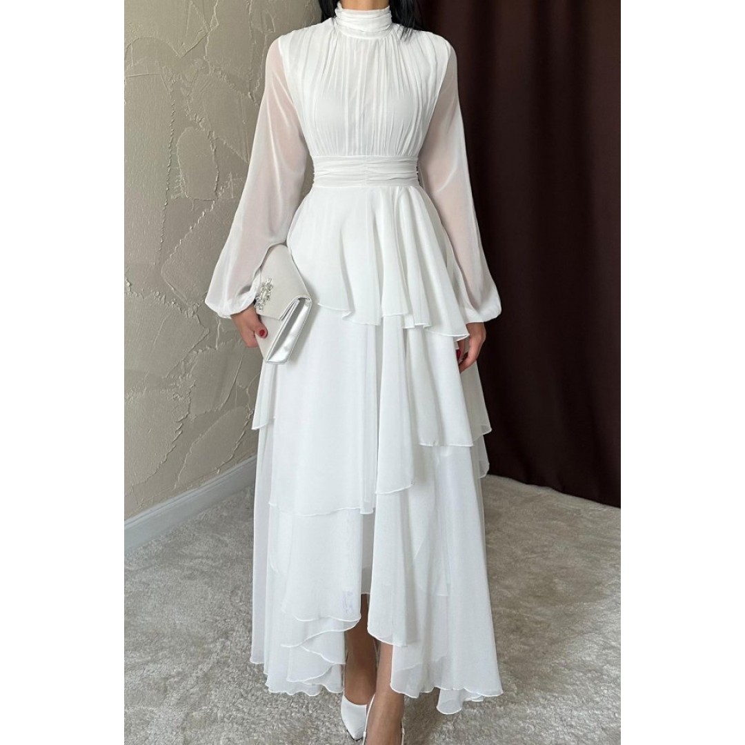 Beyaz Bel Detaylı Elbise - 162787 Beyaz Bel Detaylı Elbise - 162787