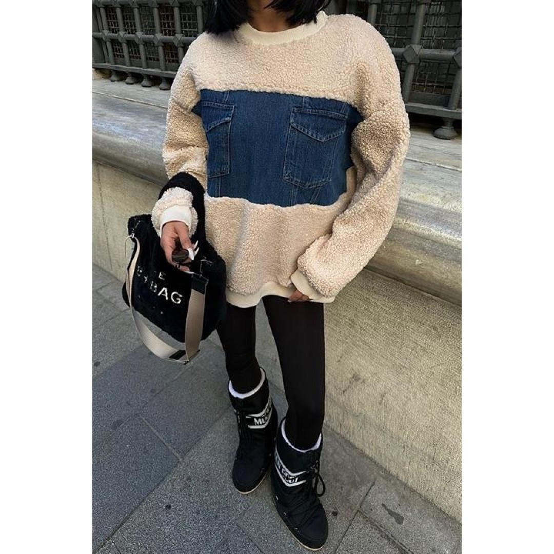 Göğsü Denim Garnili Sweatshirt 3402 158378 Göğsü Denim Garnili Sweatshirt 3402 158378