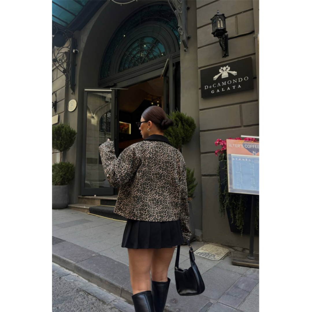 LEOPAR DESEN CROP CEKET GABARDİN - Leopar 151694 LEOPAR DESEN CROP CEKET GABARDİN - Leopar 151694