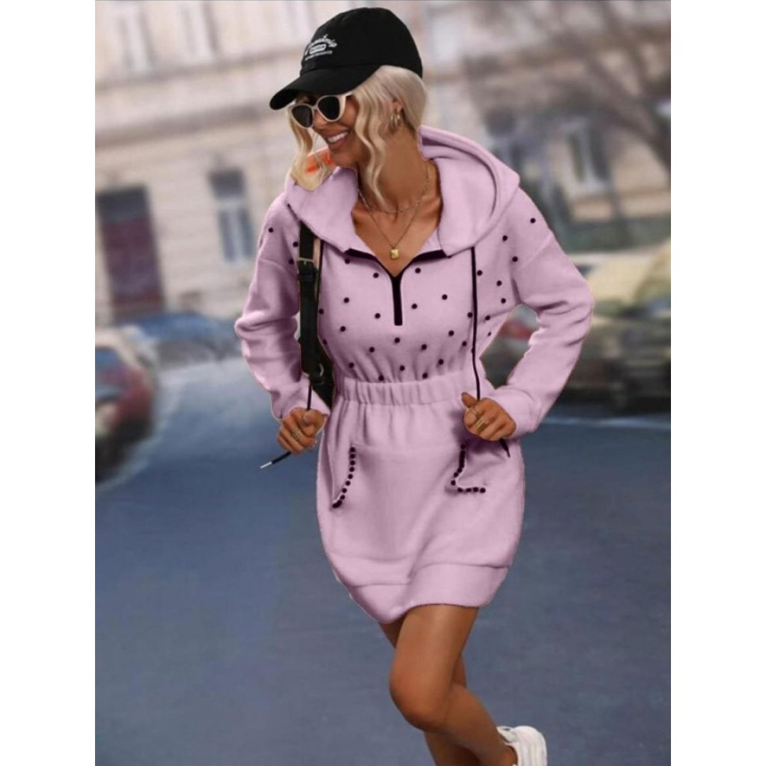 Kadın Beli Lastikli Inci Detay Kapüşonlu Mini Elbise - 135335