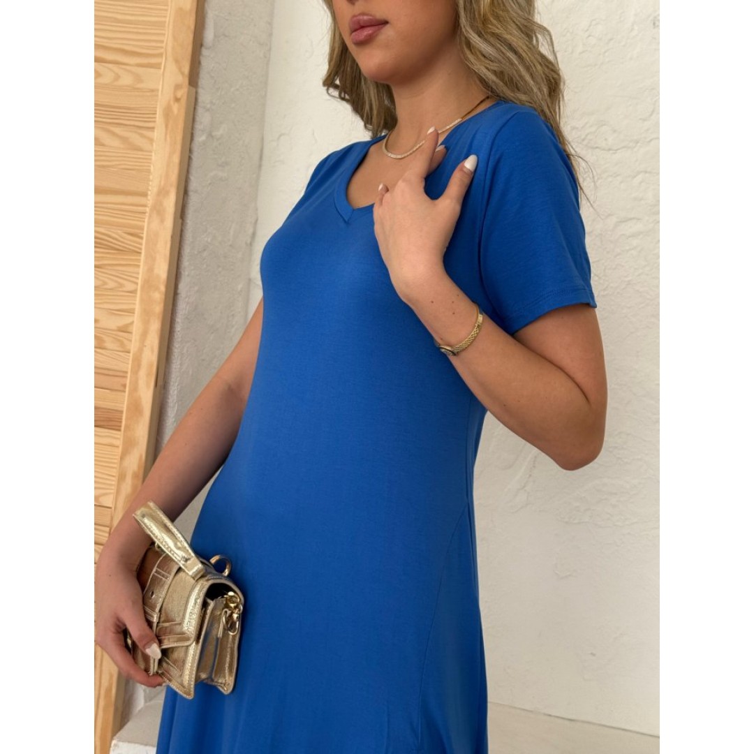 Kadın Kısa Kollu V Yaka Maxi Boy Elbise 124 Cm - 155119 Kadın Kısa Kollu V Yaka Maxi Boy Elbise 124 Cm - 155119