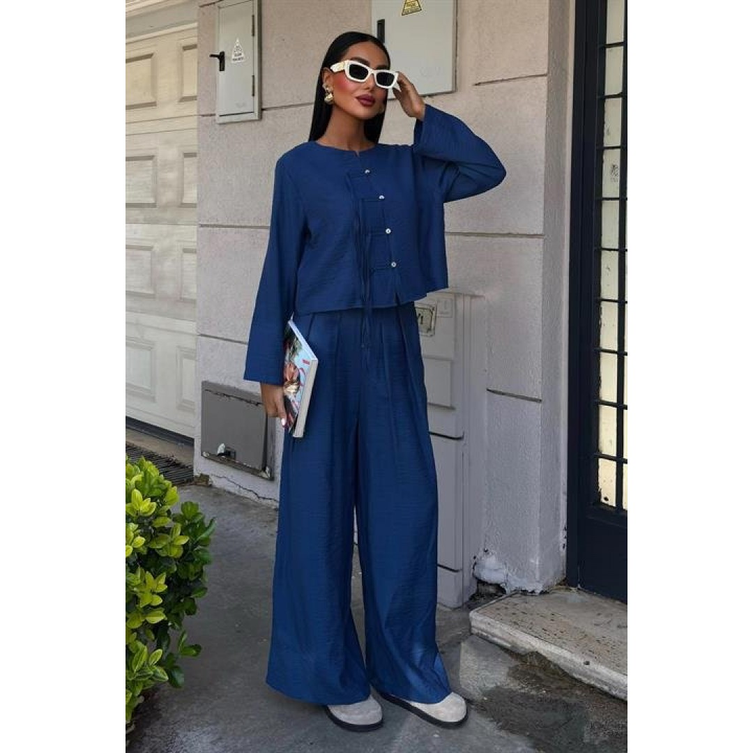Önü İnce Kordon Detaylı Ve Double Paça Pantolonlu Takım 10180 - 159417 Önü İnce Kordon Detaylı Ve Double Paça Pantolonlu Takım 10180 - 159417