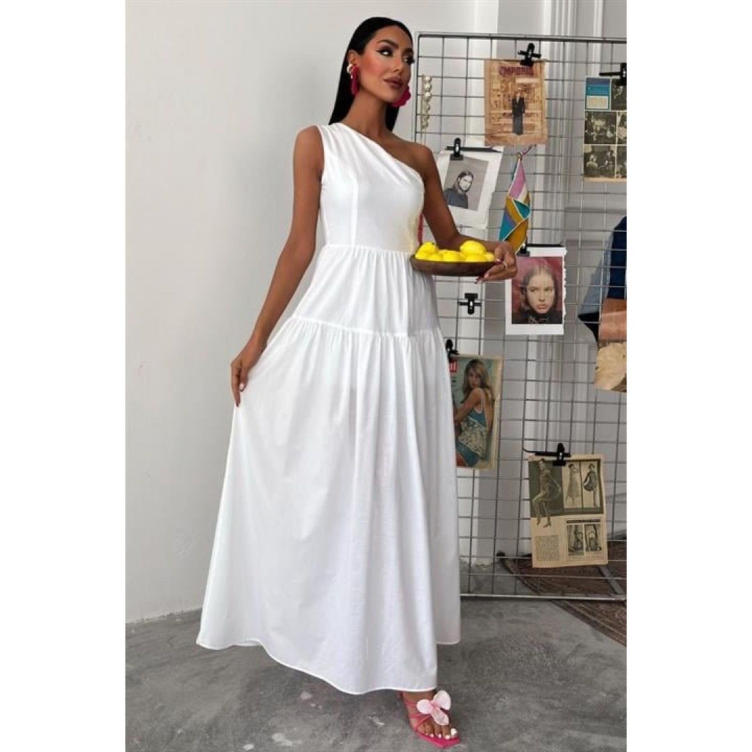 Tek Omuzlu Pile Detay Maxi Elbise 2895 160561 Tek Omuzlu Pile Detay Maxi Elbise 2895 160561