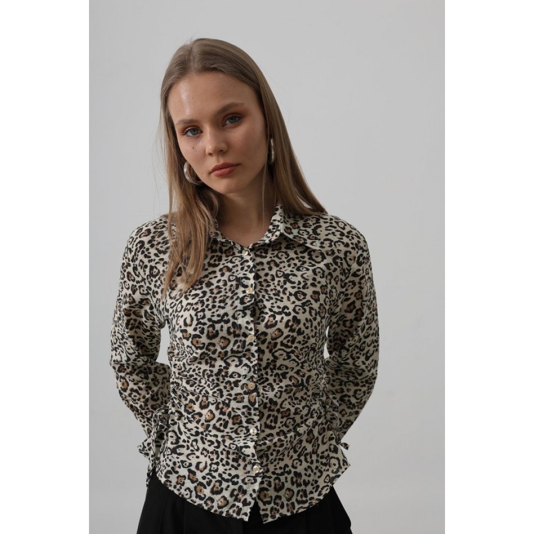 Yanları Büzgülü Leopar Gömlek - Leopar 159732