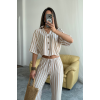 ÇİZGİLİ CROP GÖMLEK - SALAŞ PANTOLON TAKIM MODAL - Bej 159503