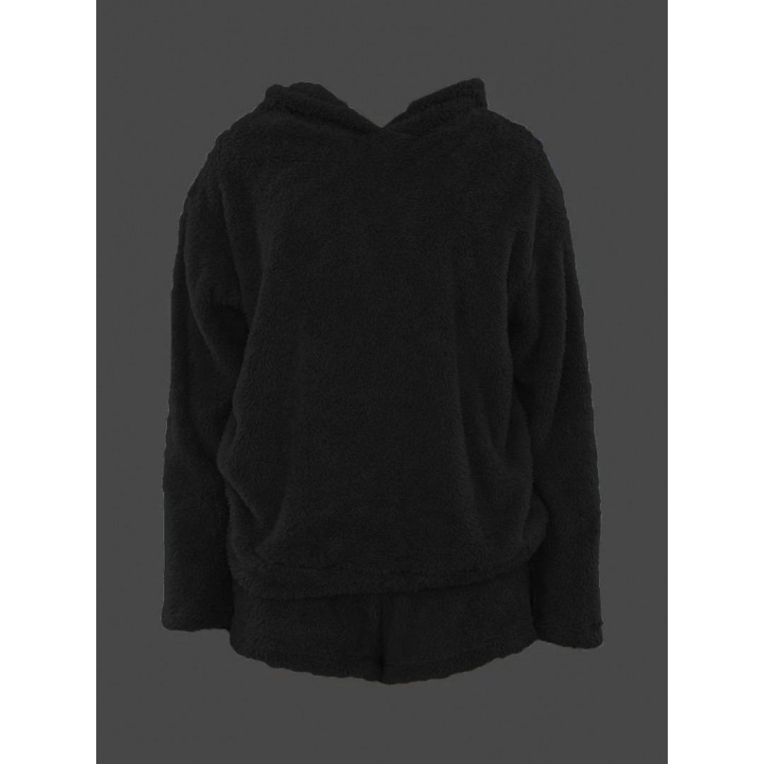 Kadın Uzun Kollu Meow Kedi Nakışlı Kapşonlu Peluş Sweat Ve Short Ikili Takım 138430 Kadın Uzun Kollu Meow Kedi Nakışlı Kapşonlu Peluş Sweat Ve Short Ikili Takım 138430