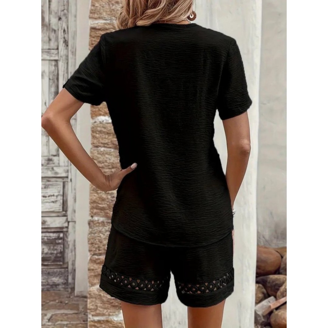 Kadın Kısa Kollu V Yakalı Dantel Detaylı Bürümcük Bluz Ve Short Ikili Takım 162373 Kadın Kısa Kollu V Yakalı Dantel Detaylı Bürümcük Bluz Ve Short Ikili Takım 162373