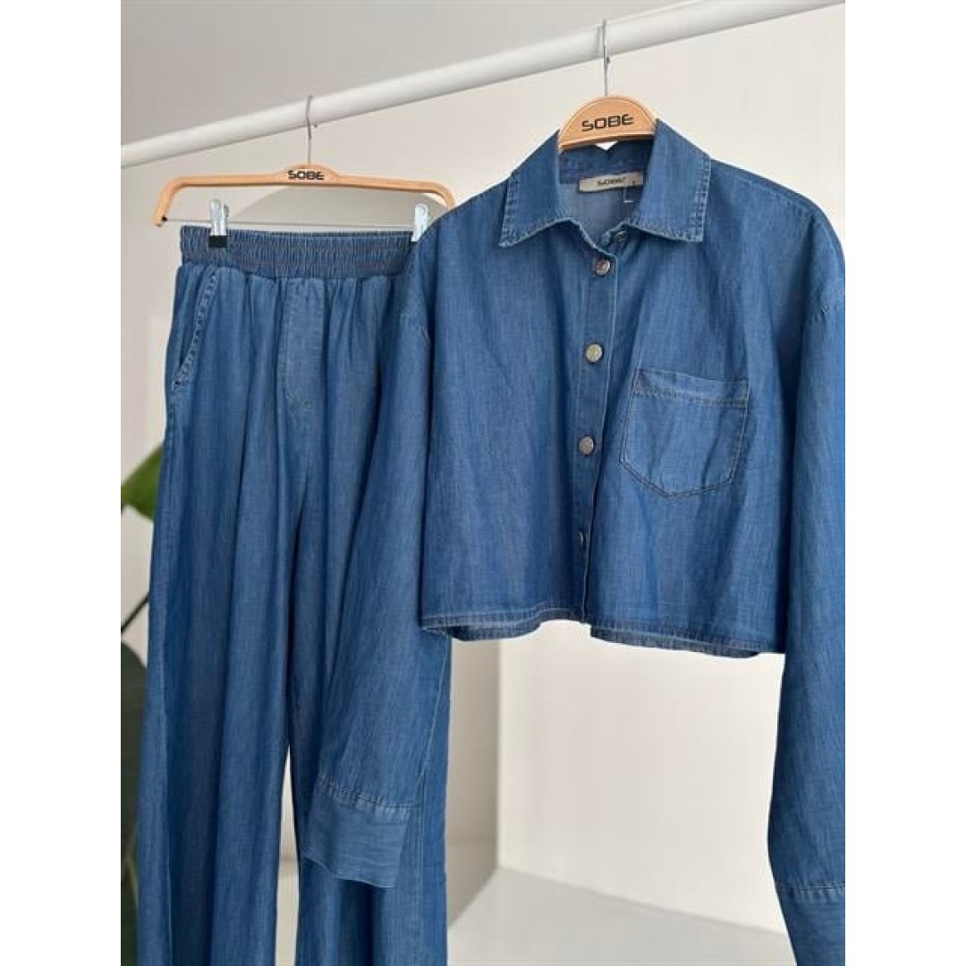 Denim Gömlek Plazzo Pantolon Takım 10163-08 159265 Denim Gömlek Plazzo Pantolon Takım 10163-08 159265