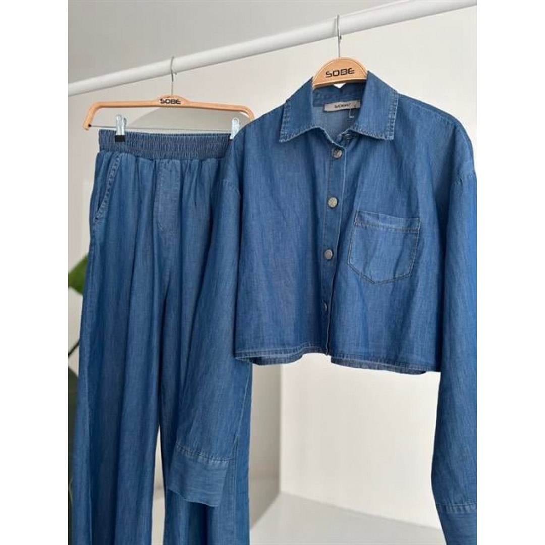 Denim Gömlek Plazzo Pantolon Takım 10163-08 159265 Denim Gömlek Plazzo Pantolon Takım 10163-08 159265