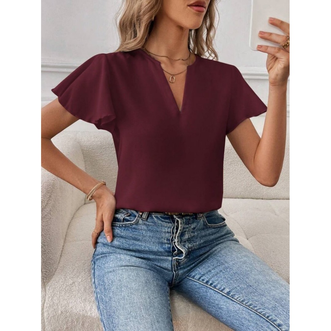 Kadın Kısa Kollu Kelebek Kollu V Yakalı Sandy Bluz 163643 Kadın Kısa Kollu Kelebek Kollu V Yakalı Sandy Bluz 163643