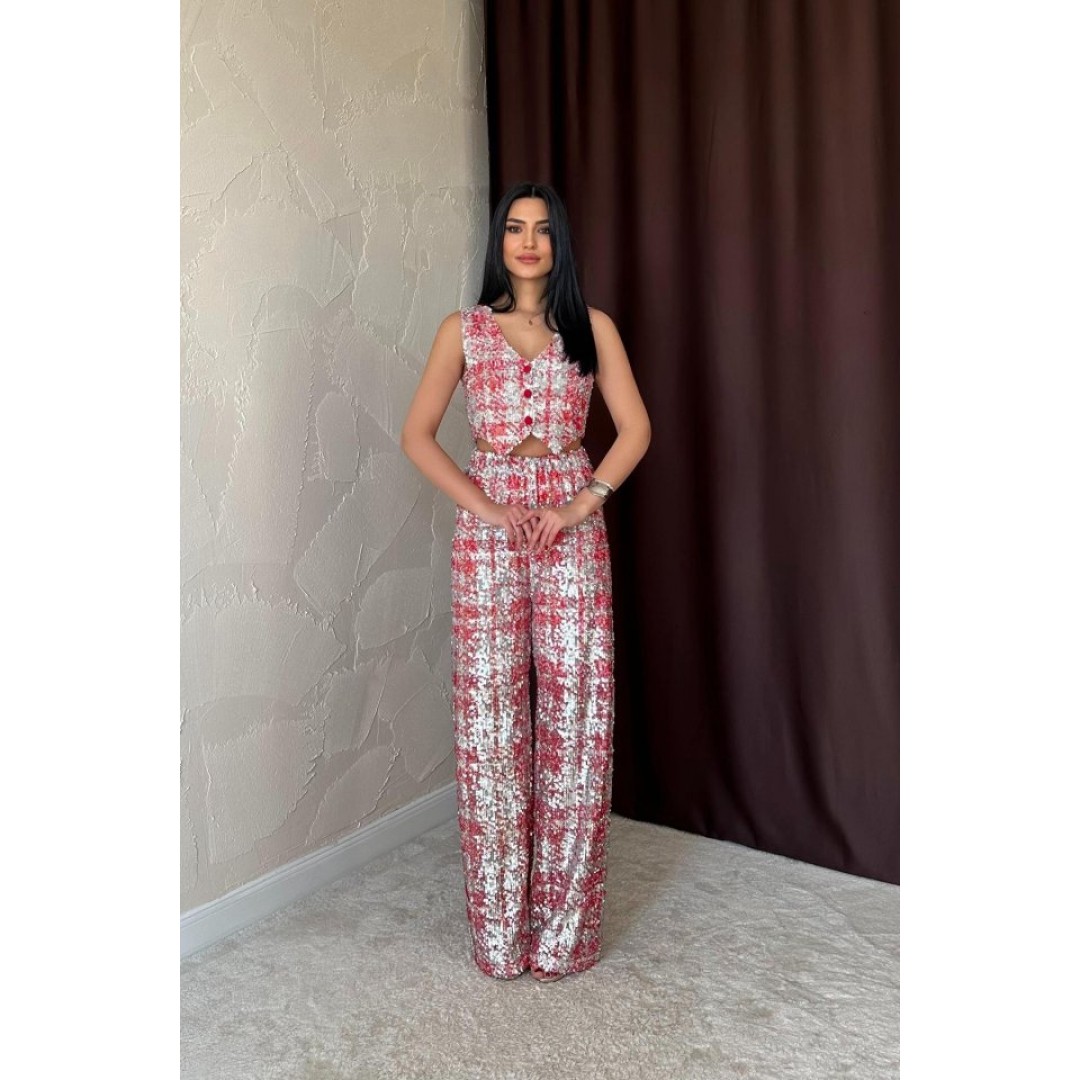 Kırmızı Pullu Yelek Ve Pantolon Takım - 153022 Kırmızı Pullu Yelek Ve Pantolon Takım - 153022