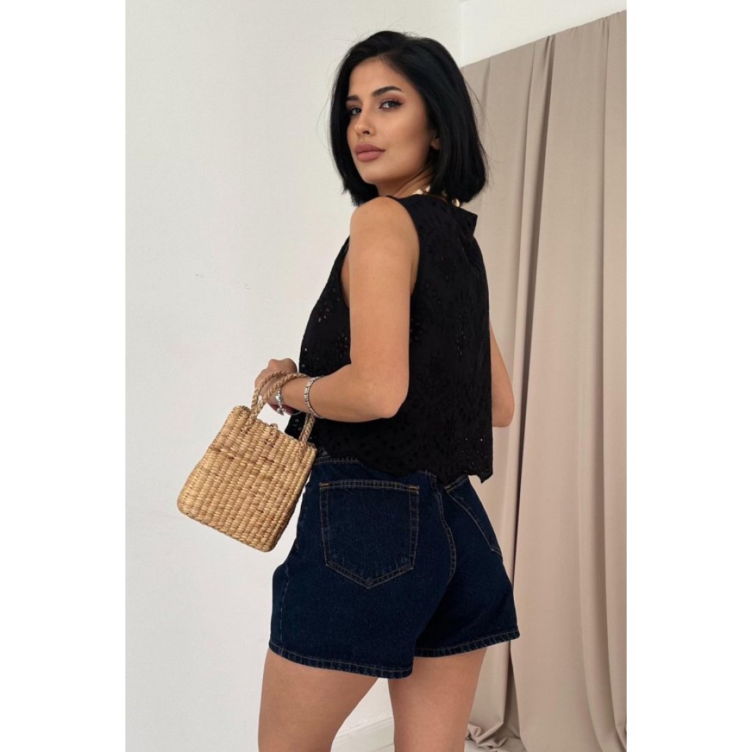 Siyah Sıfır Kol Brode Bluz 153476 Siyah Sıfır Kol Brode Bluz 153476