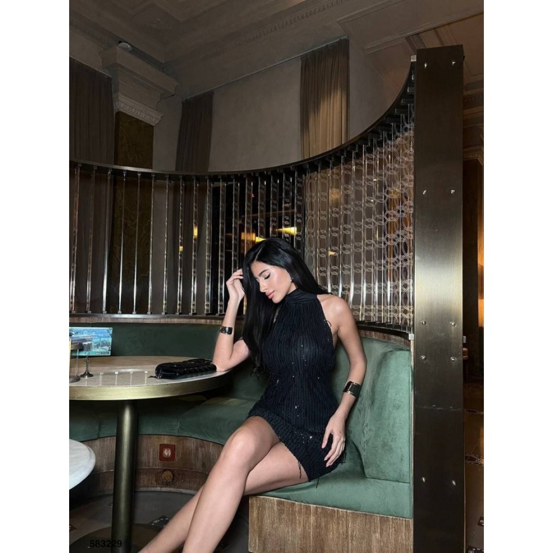 Kadın Pul Payet Kumaş Halter Yaka Mini Elbise 163005 Kadın Pul Payet Kumaş Halter Yaka Mini Elbise 163005
