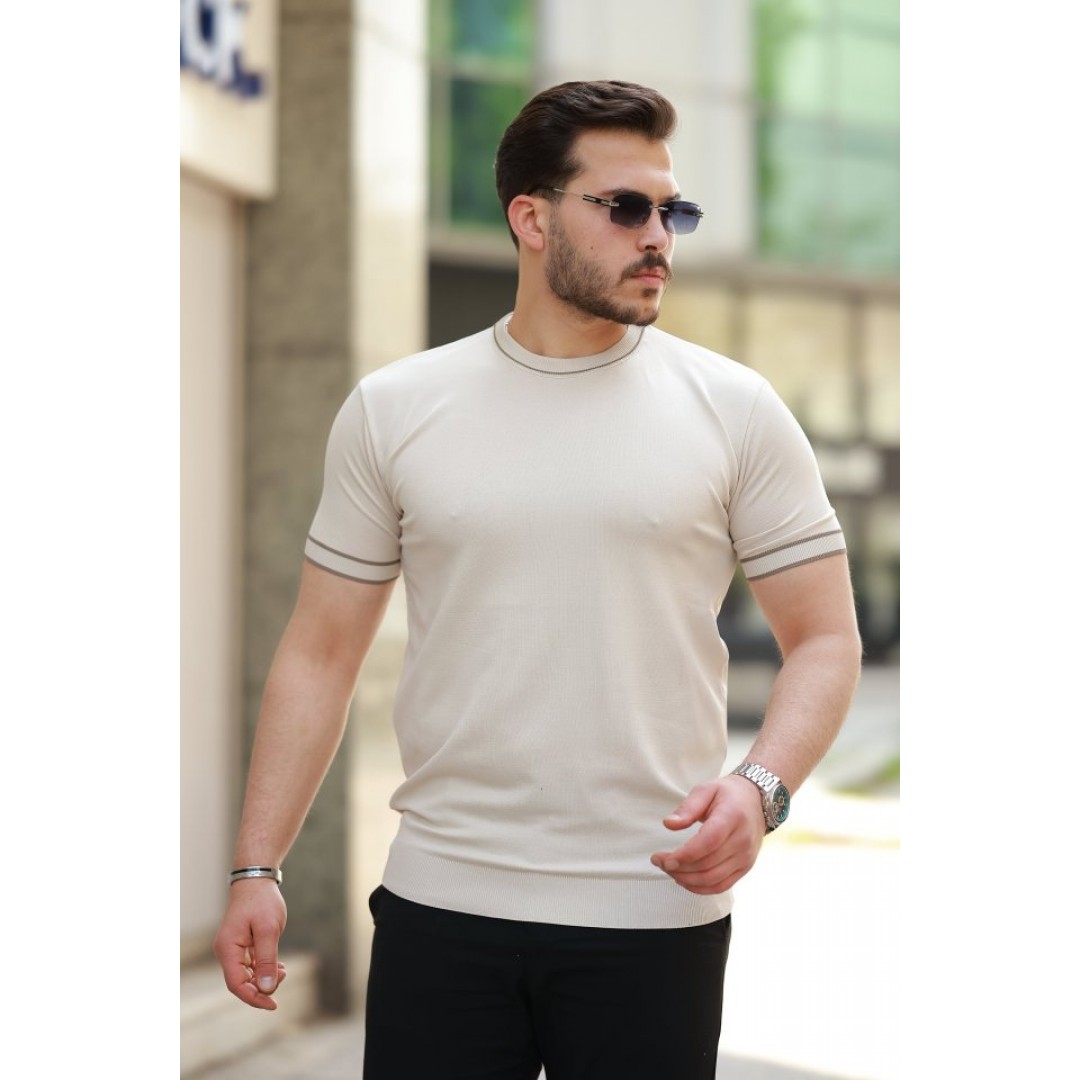 Erkek Bisiklet Yaka Ribanalı Kısa Kollu Tshirt - 159179 Erkek Bisiklet Yaka Ribanalı Kısa Kollu Tshirt - 159179