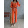 KETEN CROP KARPUZ KOL BLUZ-PANTOLON HASIR KEMERLİ - Orange 152495 KETEN CROP KARPUZ KOL BLUZ-PANTOLON HASIR KEMERLİ - Orange 152495