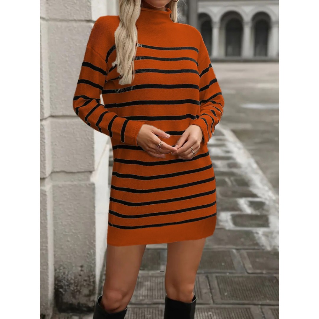 Kadın Uzun Kollu Yarım Balıkçı Yaka çizgilitriko Mini Boy Elbise (kemersiz) - 136529 Kadın Uzun Kollu Yarım Balıkçı Yaka çizgilitriko Mini Boy Elbise (kemersiz) - 136529