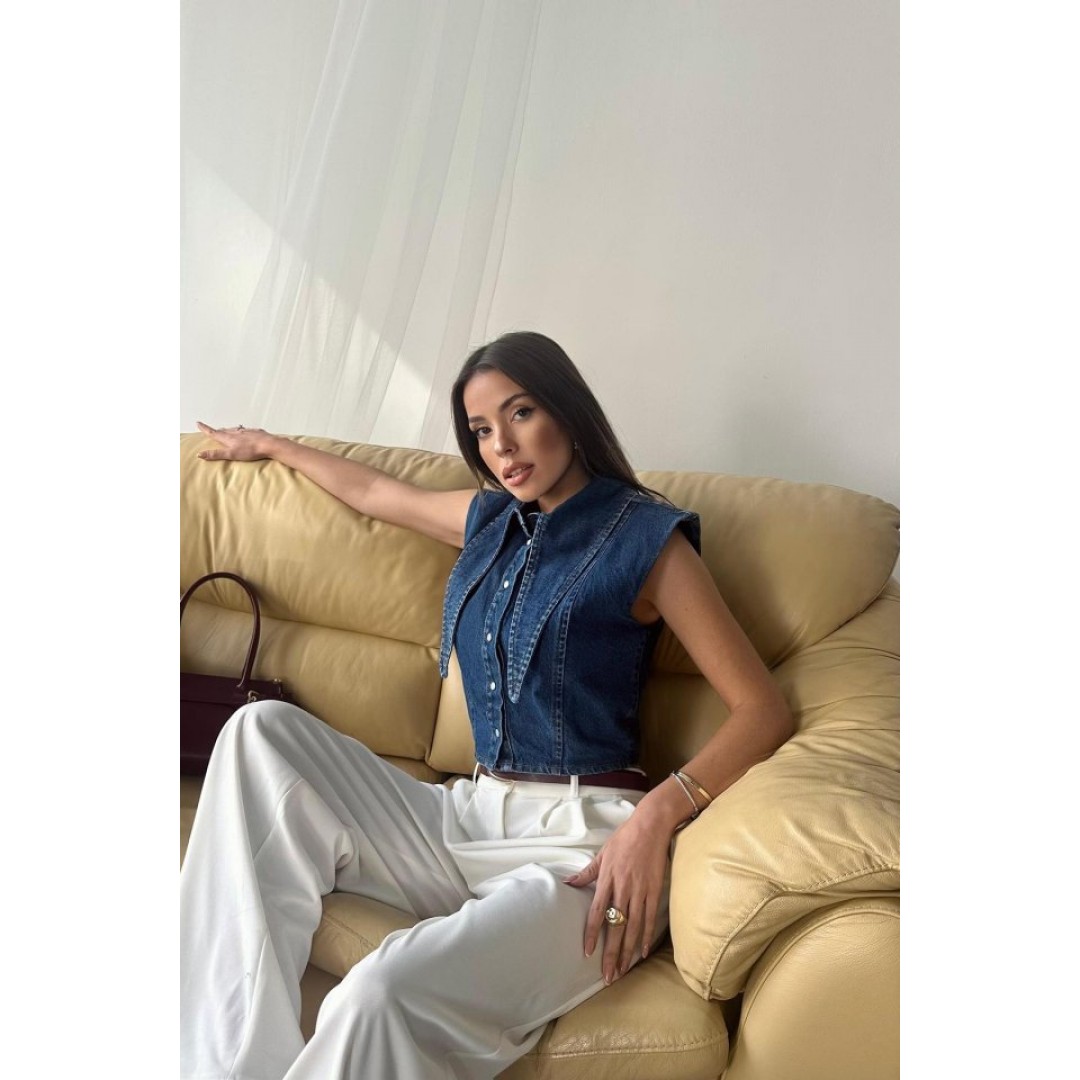 Mavi Yaka Detaylı Denim Crop - 158250 Mavi Yaka Detaylı Denim Crop - 158250