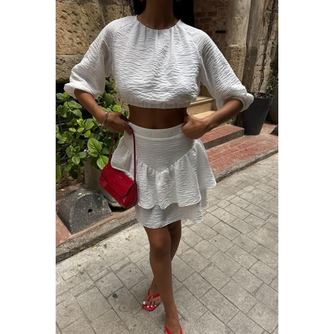 Crop Bluz Ve Kat Kat Etekli Takım 10207 163478 Crop Bluz Ve Kat Kat Etekli Takım 10207 163478