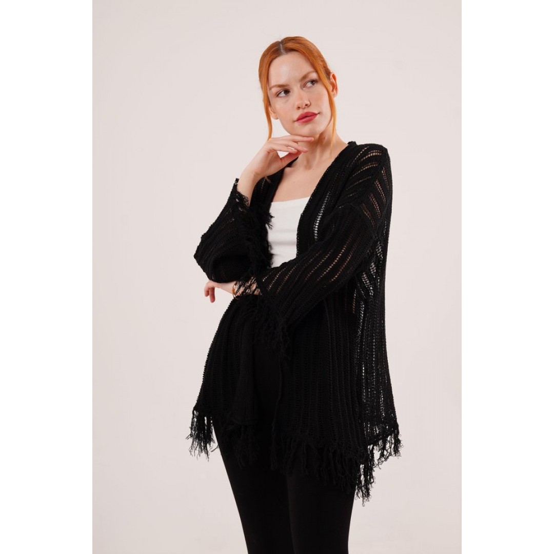 Püskül Detaylı Delikli Model Siyah Hırka 149570 Püskül Detaylı Delikli Model Siyah Hırka 149570