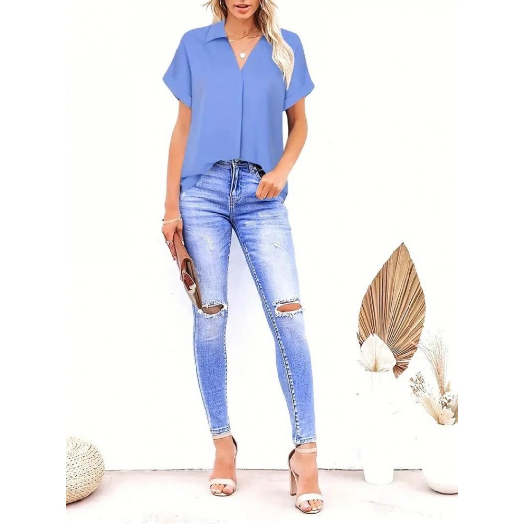 Kadın Kısa Kollu Yakalı Uzun Sandy Bluz - 158895 Kadın Kısa Kollu Yakalı Uzun Sandy Bluz - 158895