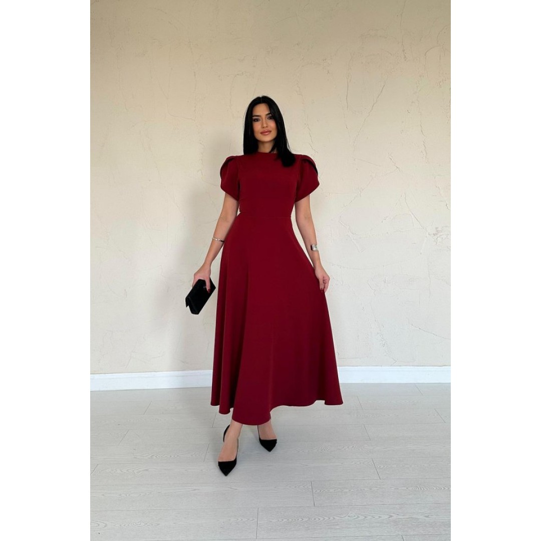 Bordo Arkası Fiyonk Garnili Britli Elbise - 154454 Bordo Arkası Fiyonk Garnili Britli Elbise - 154454