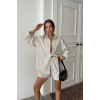 POPLİN ÇİZGİLİ GÖMLEK - ŞORT TAKIM - Bej 162422