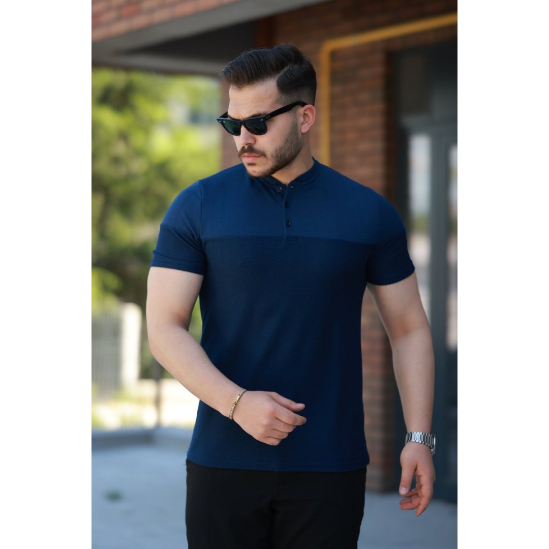 Erkek Hakim Yakalı Kısa Kollu Pamuklu T-shirt