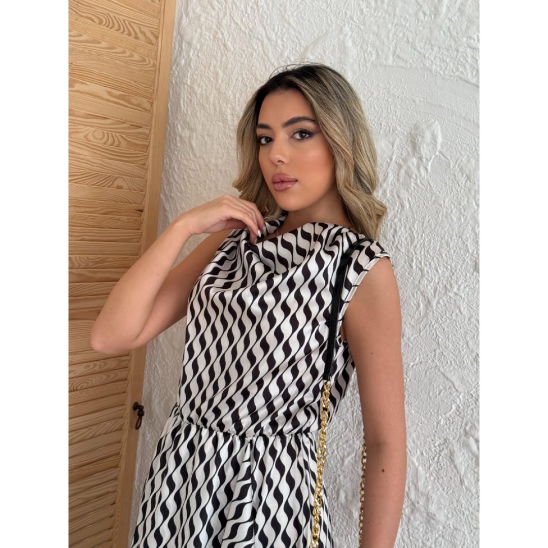 Kadın Degaje Yaka önden çapraz Detay Saten Midi Elbise - 155335