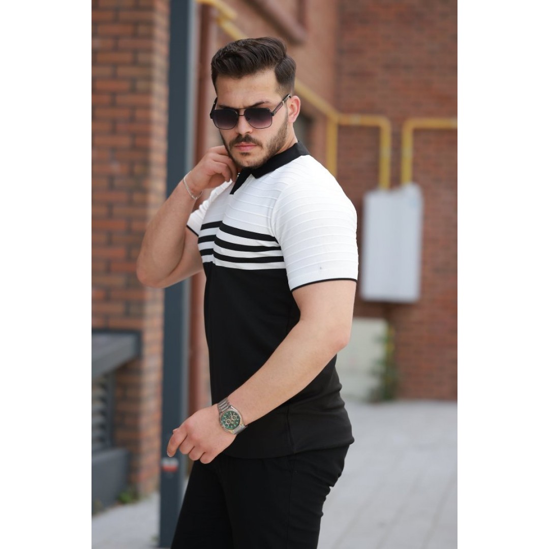 Erkek çizgi Desenli Yakalı Kısa Kollu T-shirt 162316